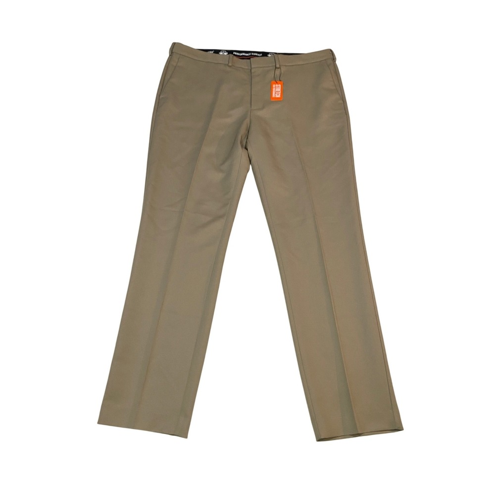 Dockers Performance Dress Pants Mens 40x32 Slim Fit Flat Front Tan Khaki SDK060
